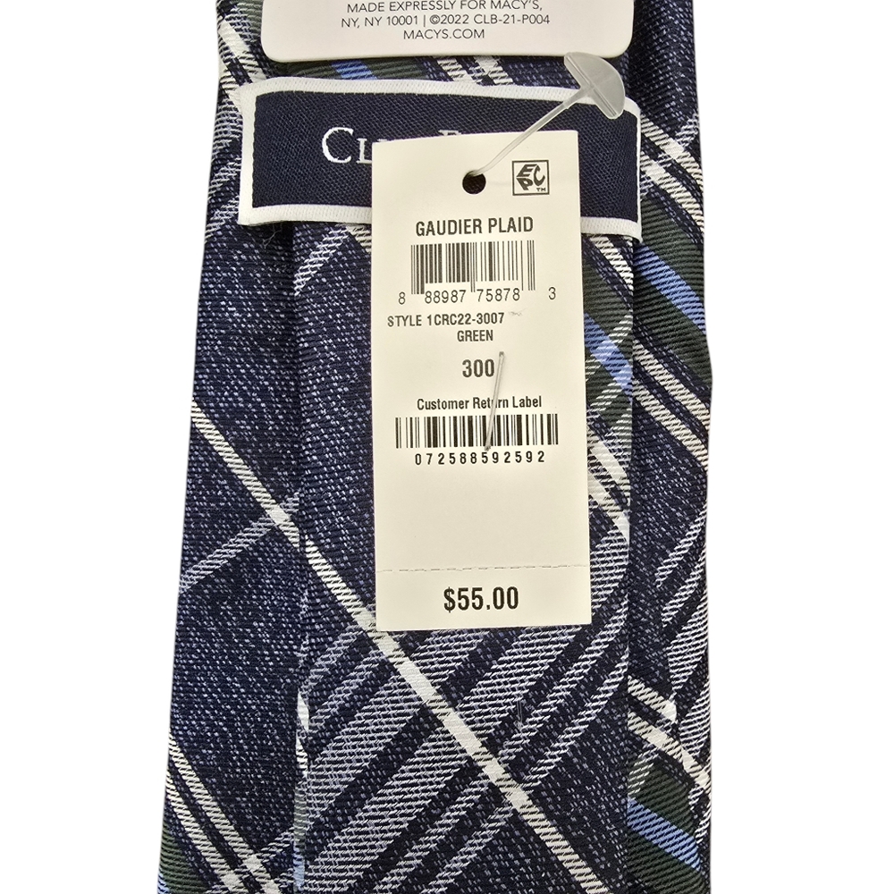 Club Room Gaudier Mens Plaid Tie White Shades of Blue Green Polyester - Picture 3 of 6